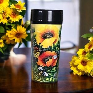 Vintage Starbucks 2000 Poppy Butterfly Bees Reusable Tumbler Cup 16 oz